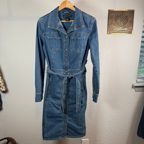 Sergio Valente Dresses & Skirts - Sergio Valente Mens Denim Long Sleeve Button Front Belted Shirt Dress Blue M